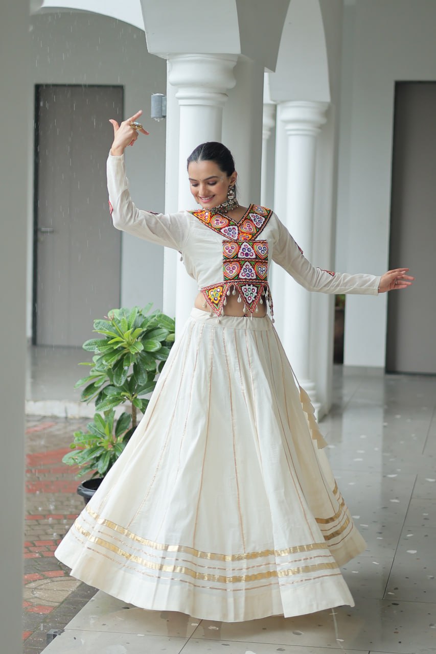 Simple white color navratri lehenga for women