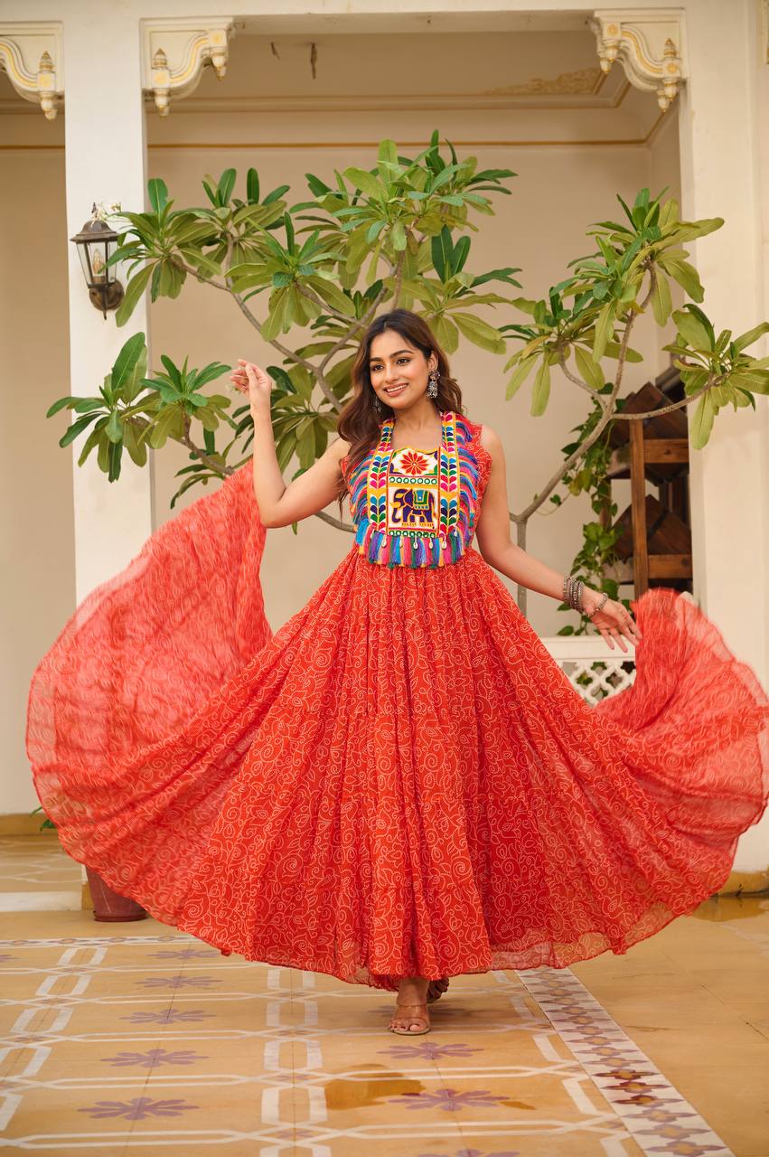 Orange color georgette gown