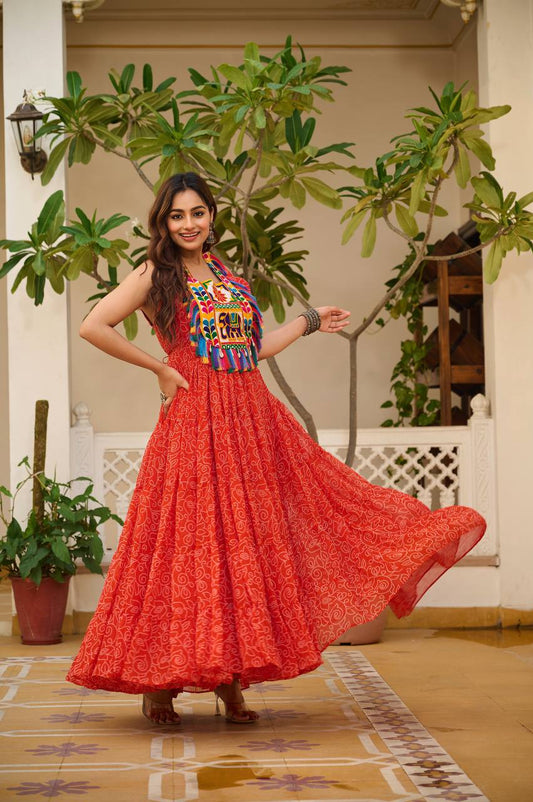 Orange color georgette gown for navratri