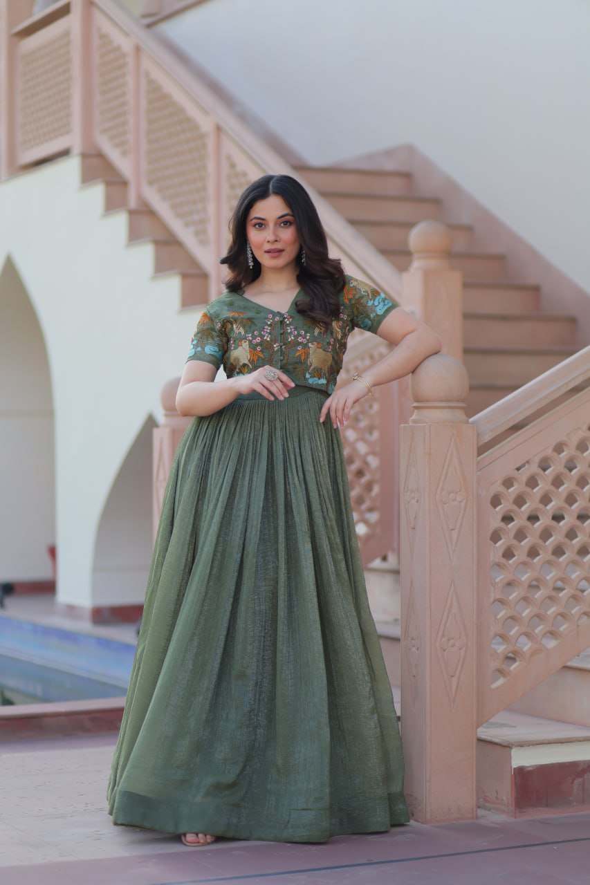Green color stylish gown