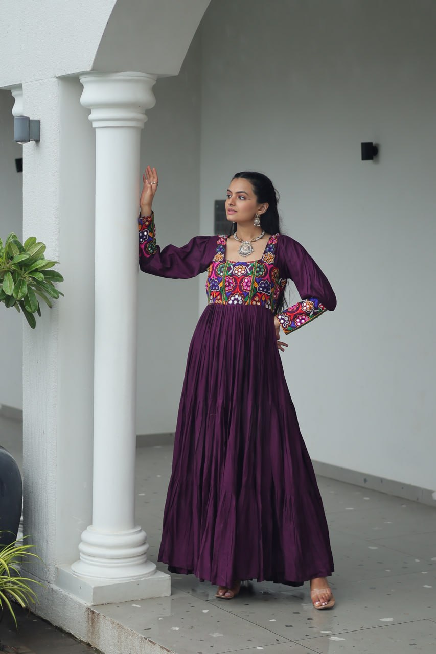 Wine color rayon gown in UK