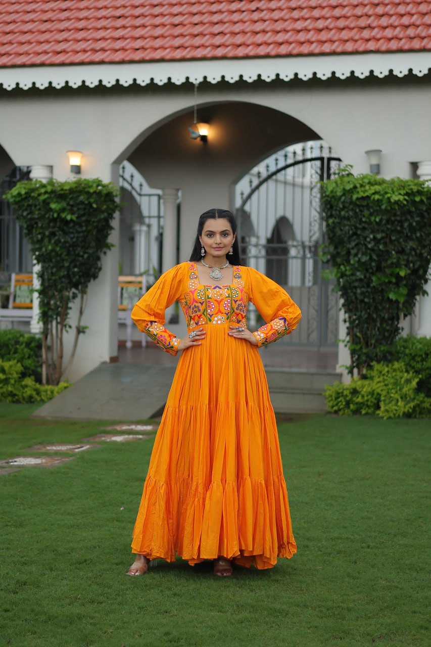 Yellow color rayon navratri gown for women price