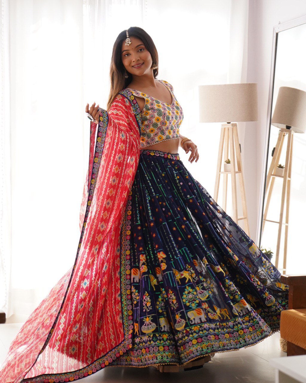 Navy blue color georgette chaniya choli with dupatta