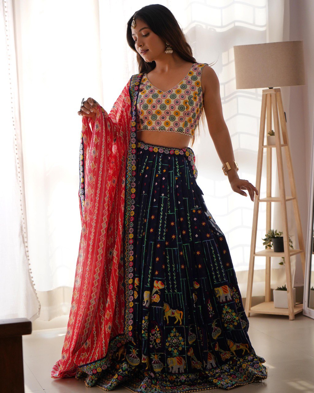 Wedding wear navy blue color ghagra choli with online