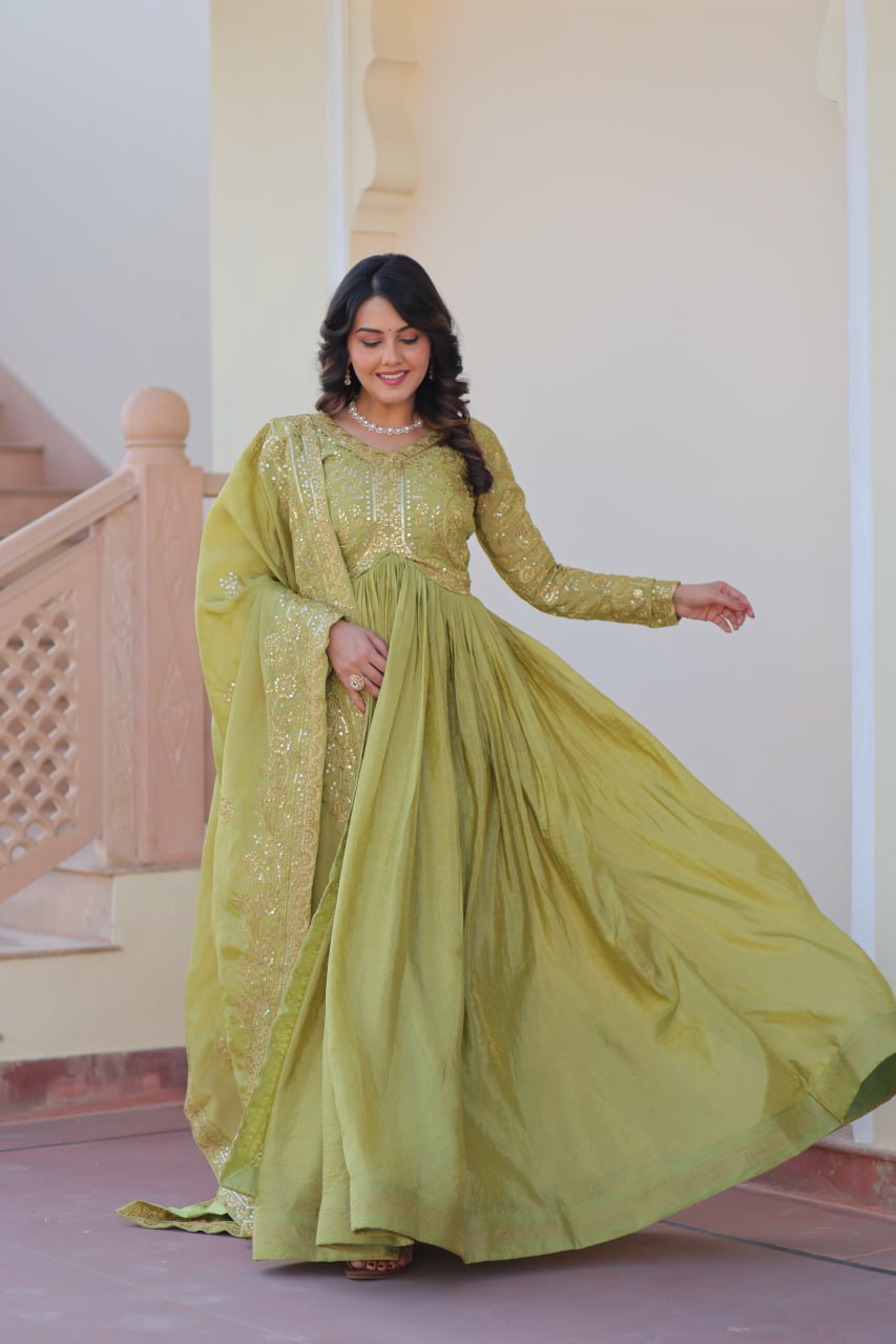 Green color designer gown USA