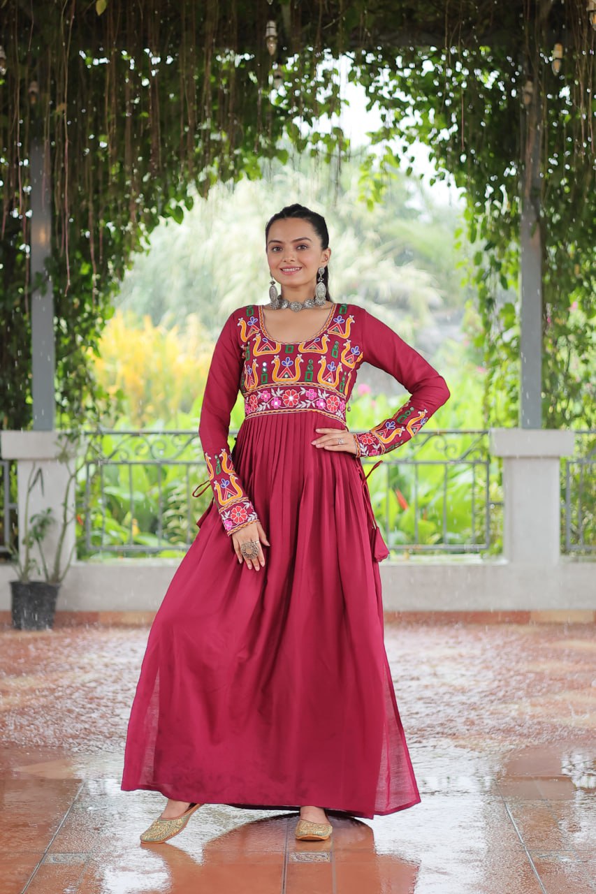 Navratri red color gown for women online