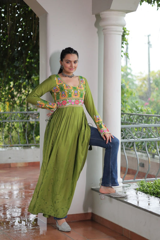 Navratri green colour kurti for women online shopping