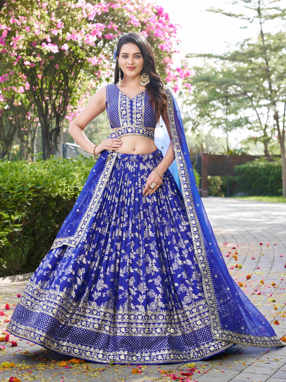 Party wear blue color lehenga choli online