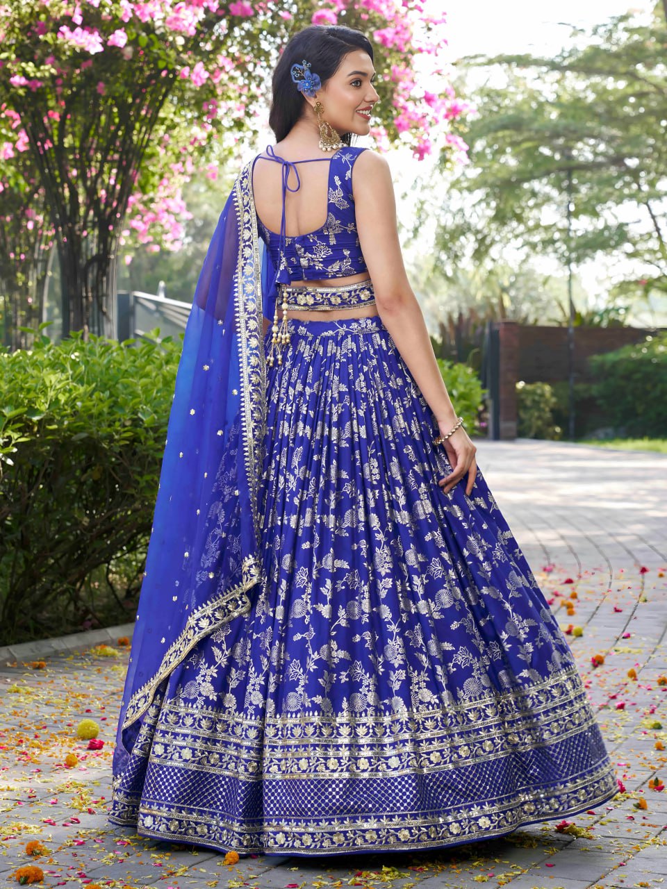 Blue color embroidery work ghagra choli UK