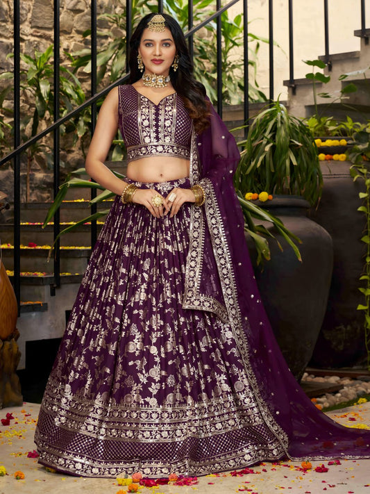 Wine color dola silk jacquard lehenga choli USA