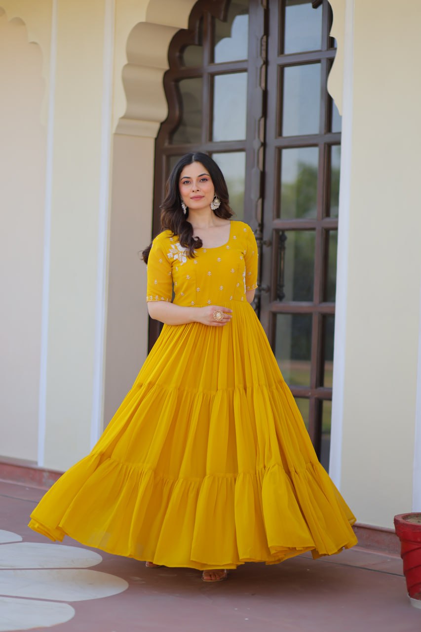 Yellow color gown for haldi