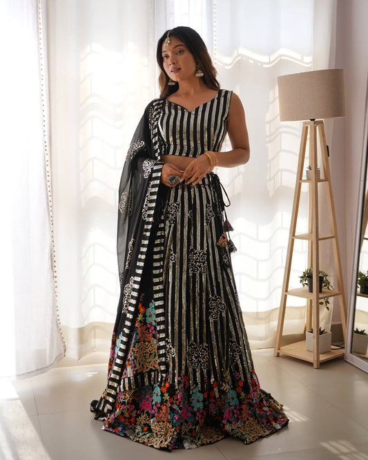 Black color georgette chaniya choli for wedding