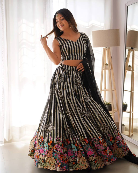 Black color georgette lehenga choli for women
