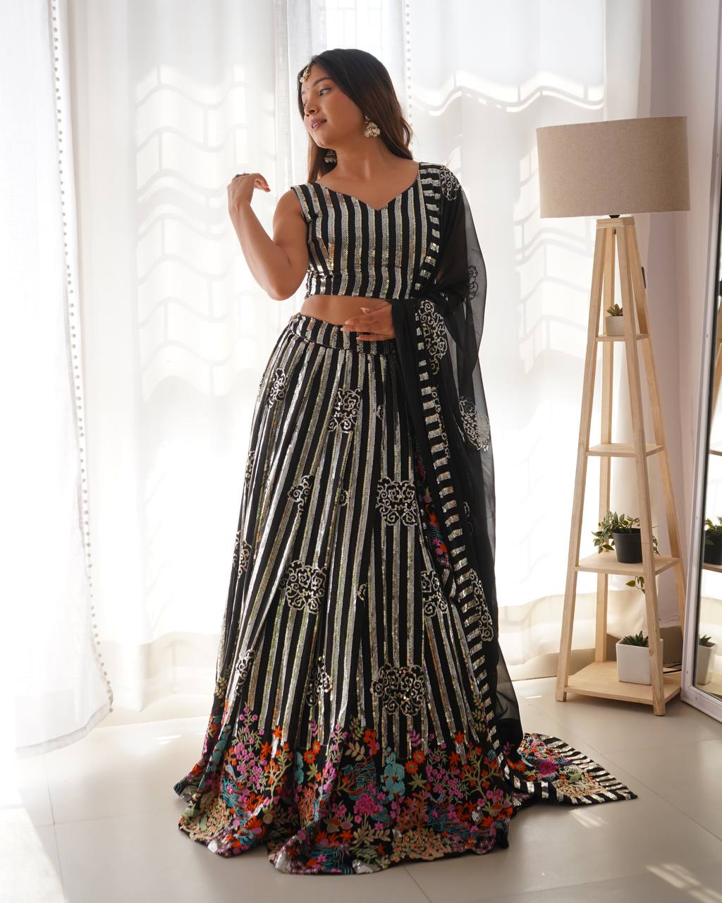 Black color georgette ghagra choli for party