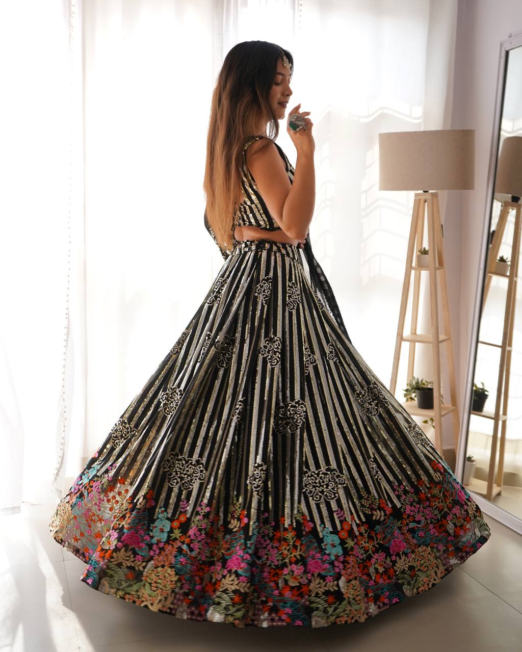 Elegance black color lehenga choli for women