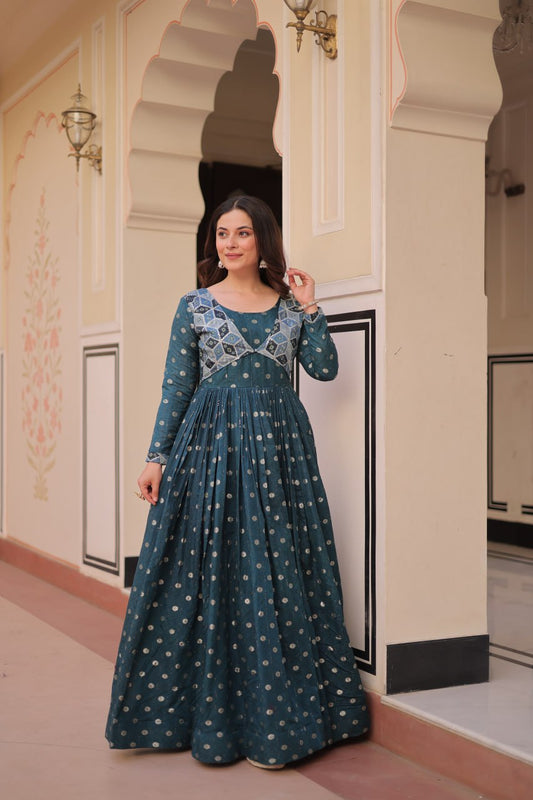 Rama color jacquard gown for women