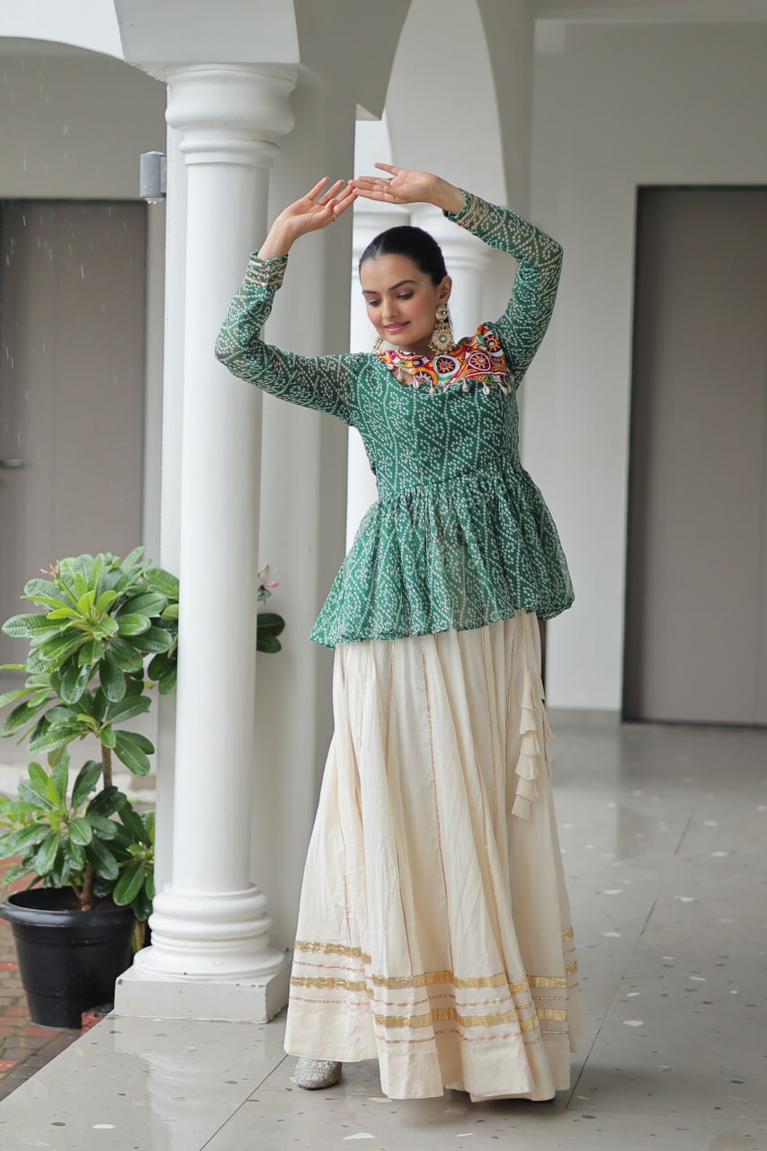 Casual women navratri wear white lehenga with top