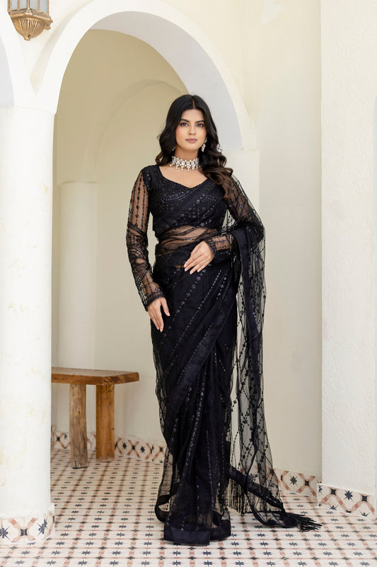 Reception wear black color saree