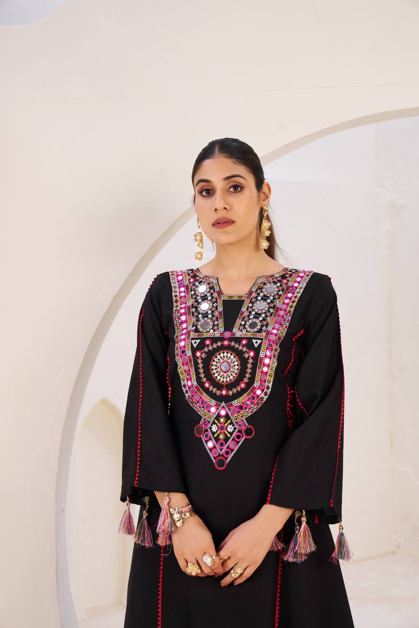 Black color rayon co ord set for women sale