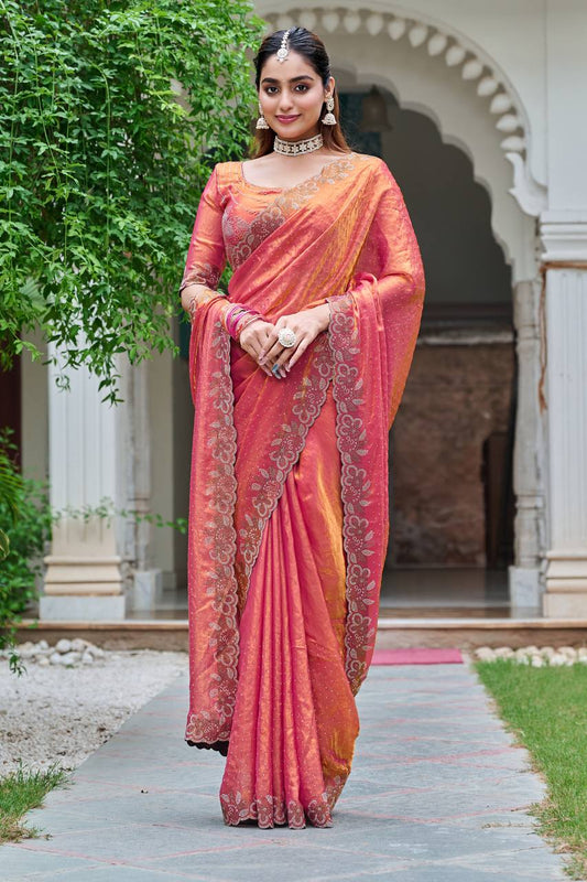 Wedding wear pink color saree with price