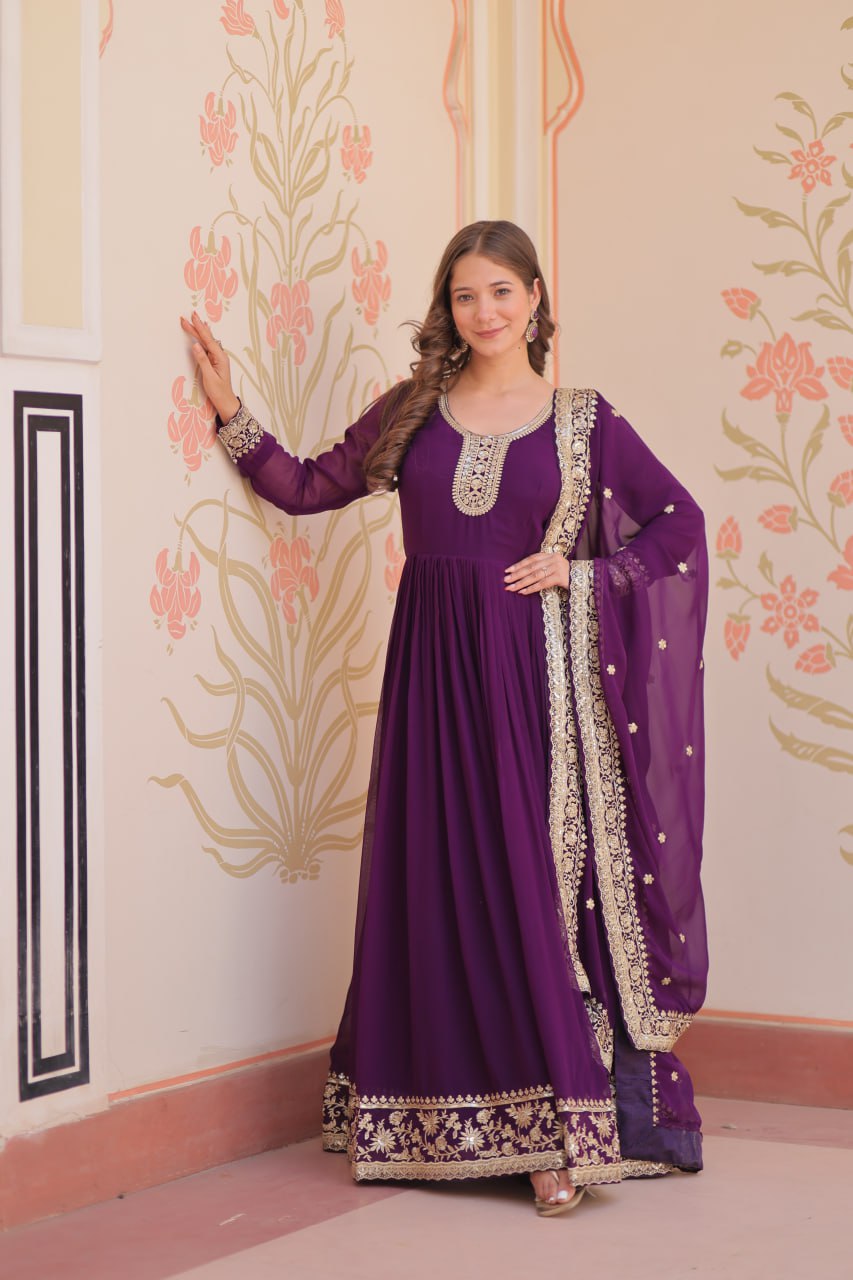 Purple color georgette gown for women