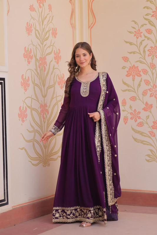 Wedding wear purple gown for party