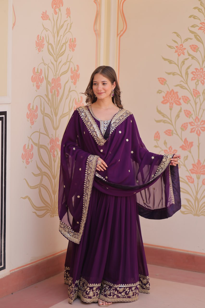 Purple color sequins work gown UK