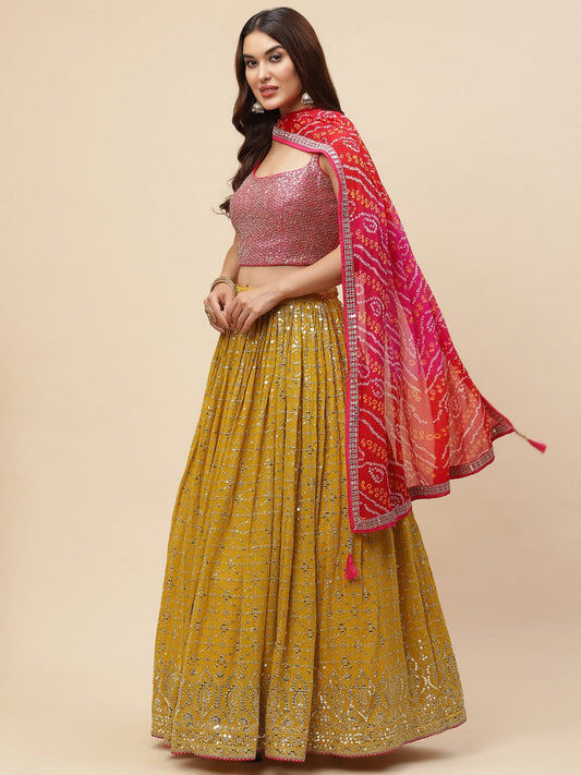 Yellow color printed ghagra choli for wedding