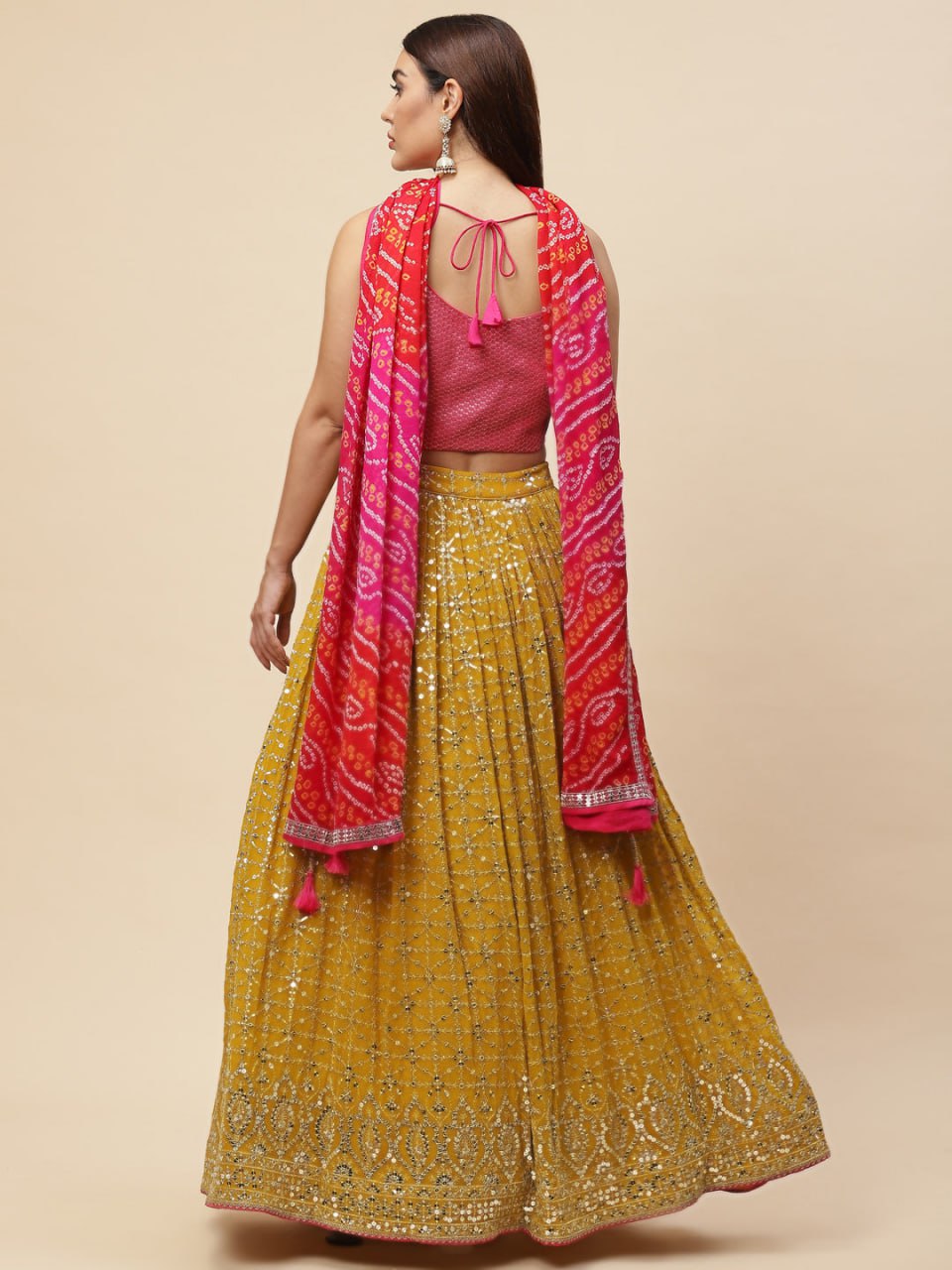 Yellow color embroidery work lehenga choli with dupatta