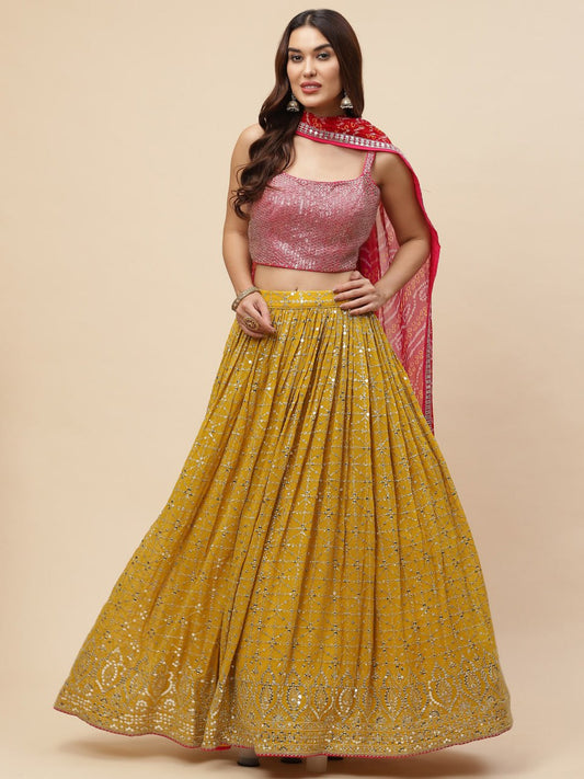 Yellow color georgette lehenga choli for women