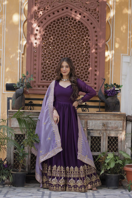 Purple colour Gown for Wedding
