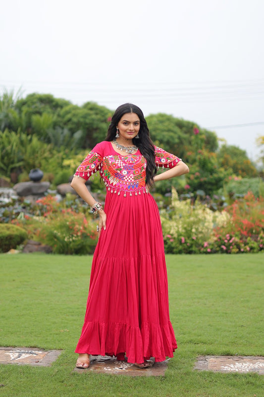 Women pink color rayon long gown