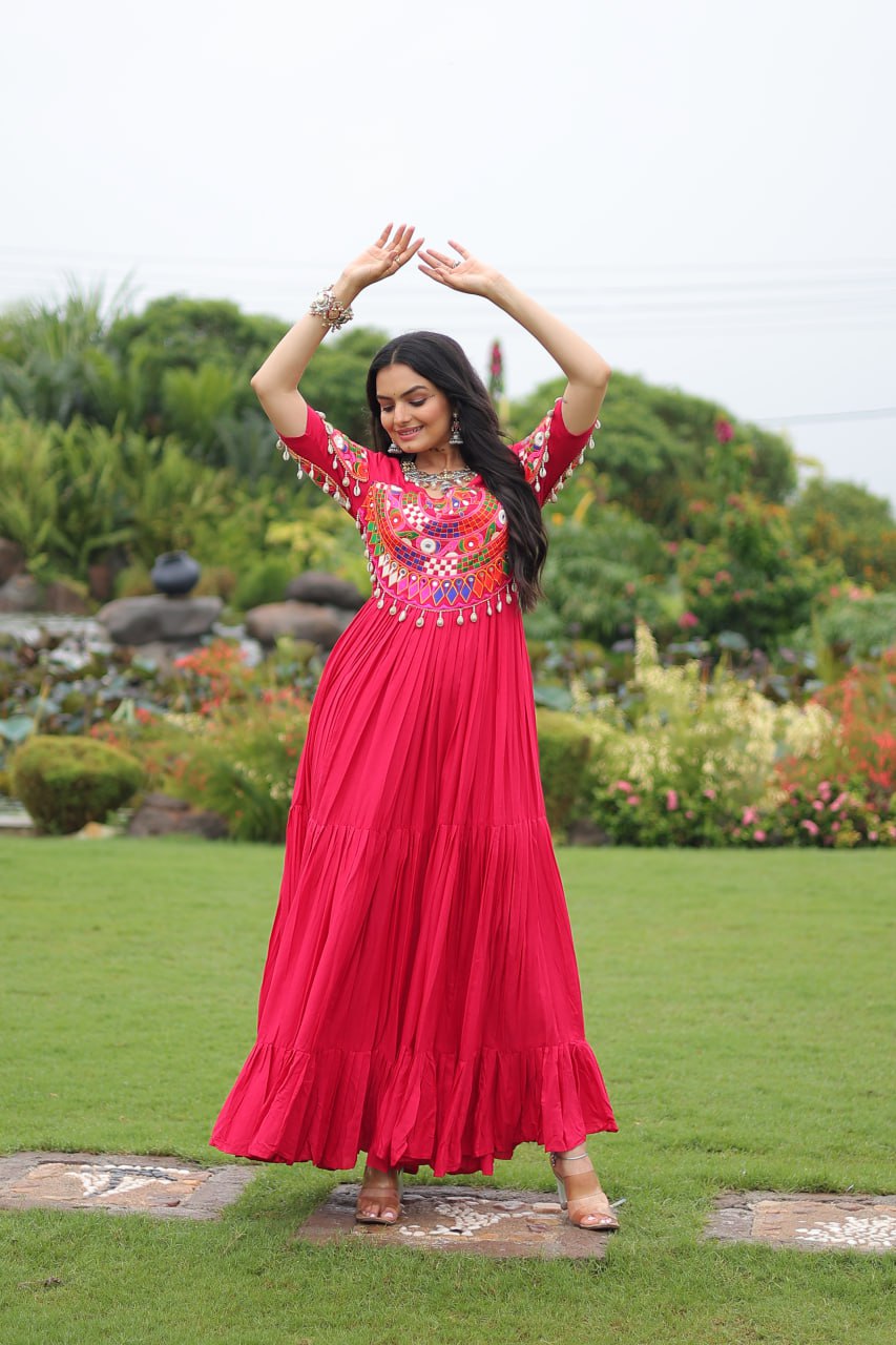 Maxi pink color rayon long gown