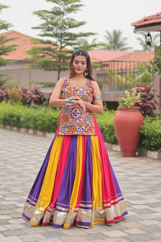 Multi color cotton lehenga with top