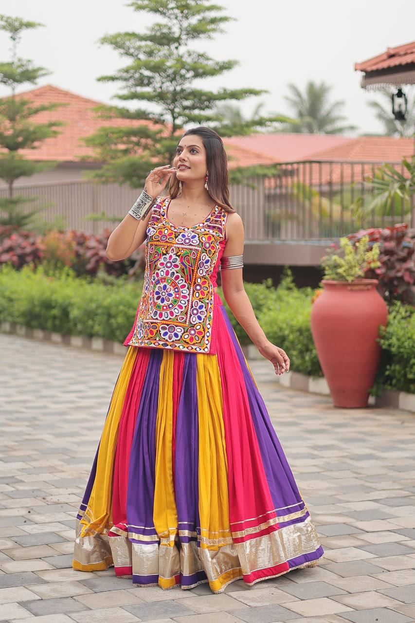 Multi color cotton lehenga with top