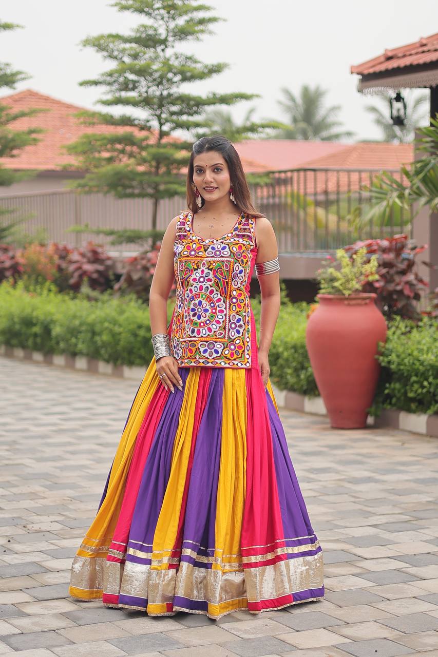 Garba wear multi color lehenga with top