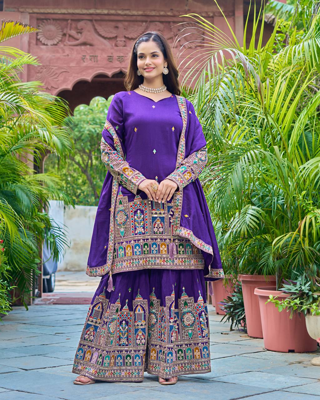 Purple color sharara suit for women wedding