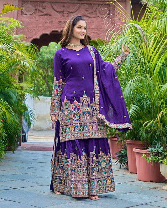 Purple color sharara suit for women wedding price