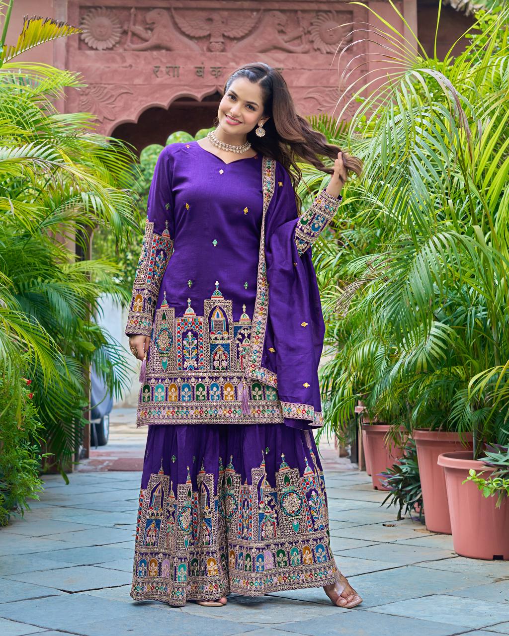 Wedding wear purple sharara suit
