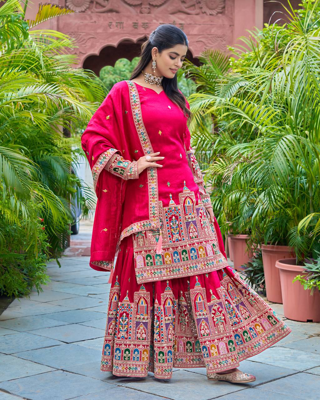 Pink color readymade plazzo suit with price