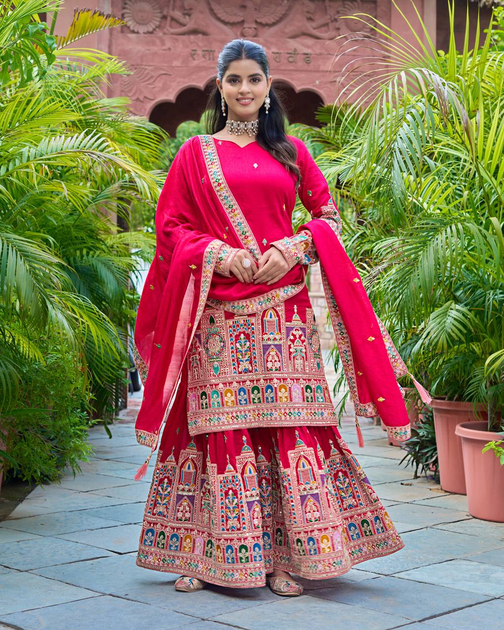 Pink chinon silk sharara suit for women price
