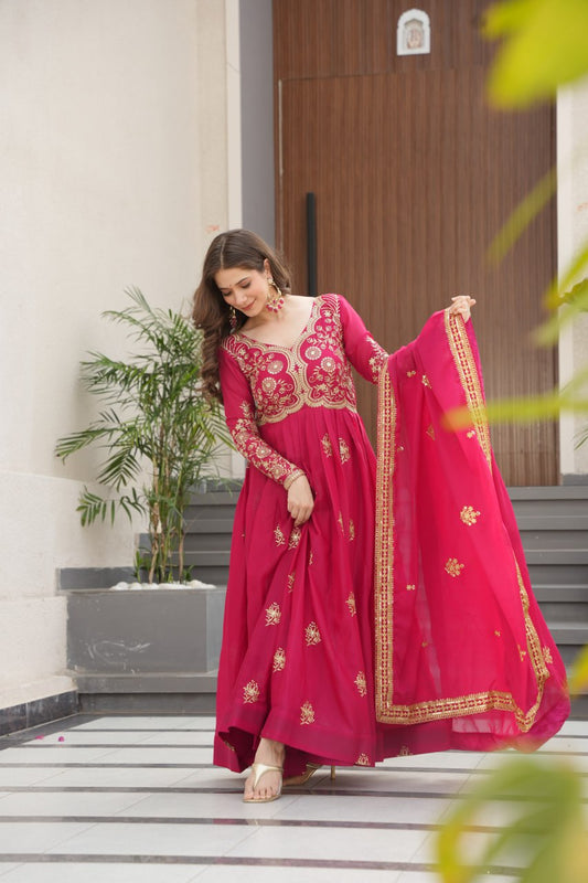 Wedding wear pink color gown for women