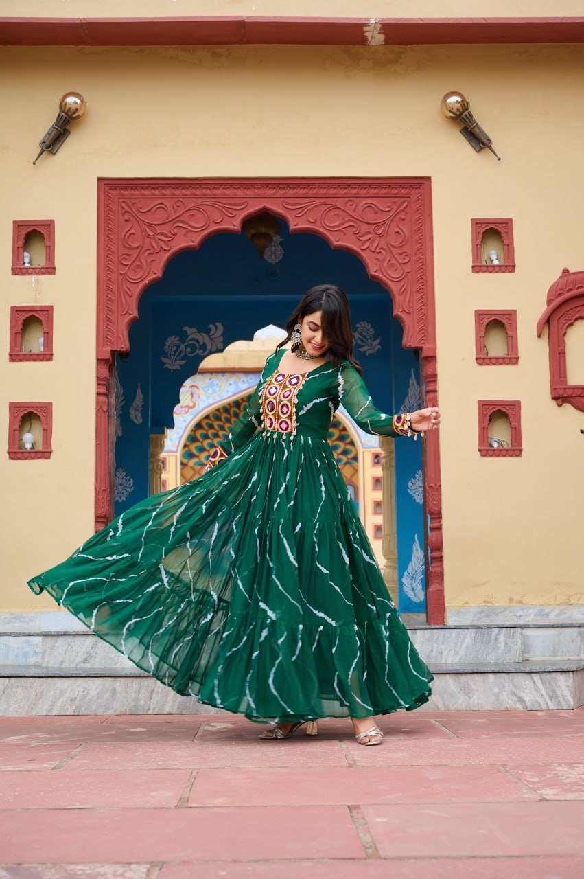 Green georgette garba wear gown with online