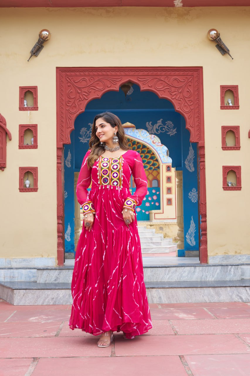 garba dress pink Gamthi Work Blue and pink Garba Choli Set