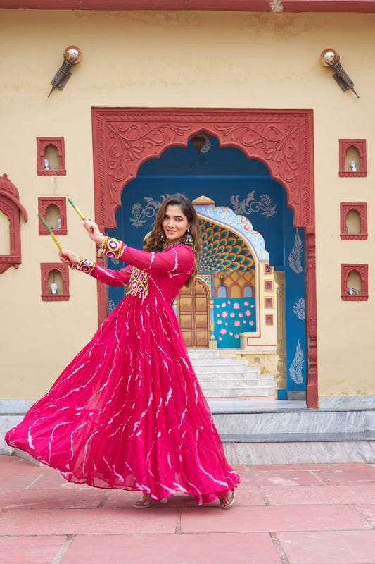 Pink color georgette gown for navratri