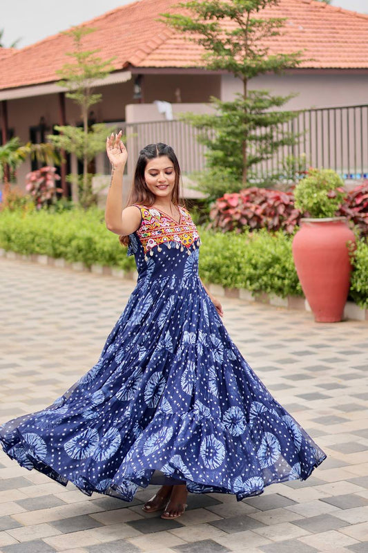 Blue color georgette long gown