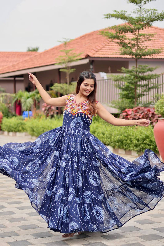 Navratri wear blue color gown for women