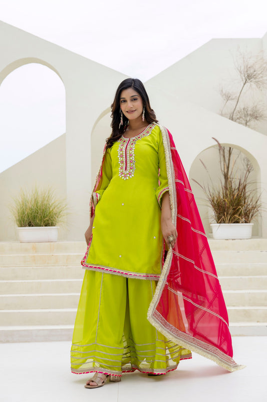 Parrot color organza sharara suit