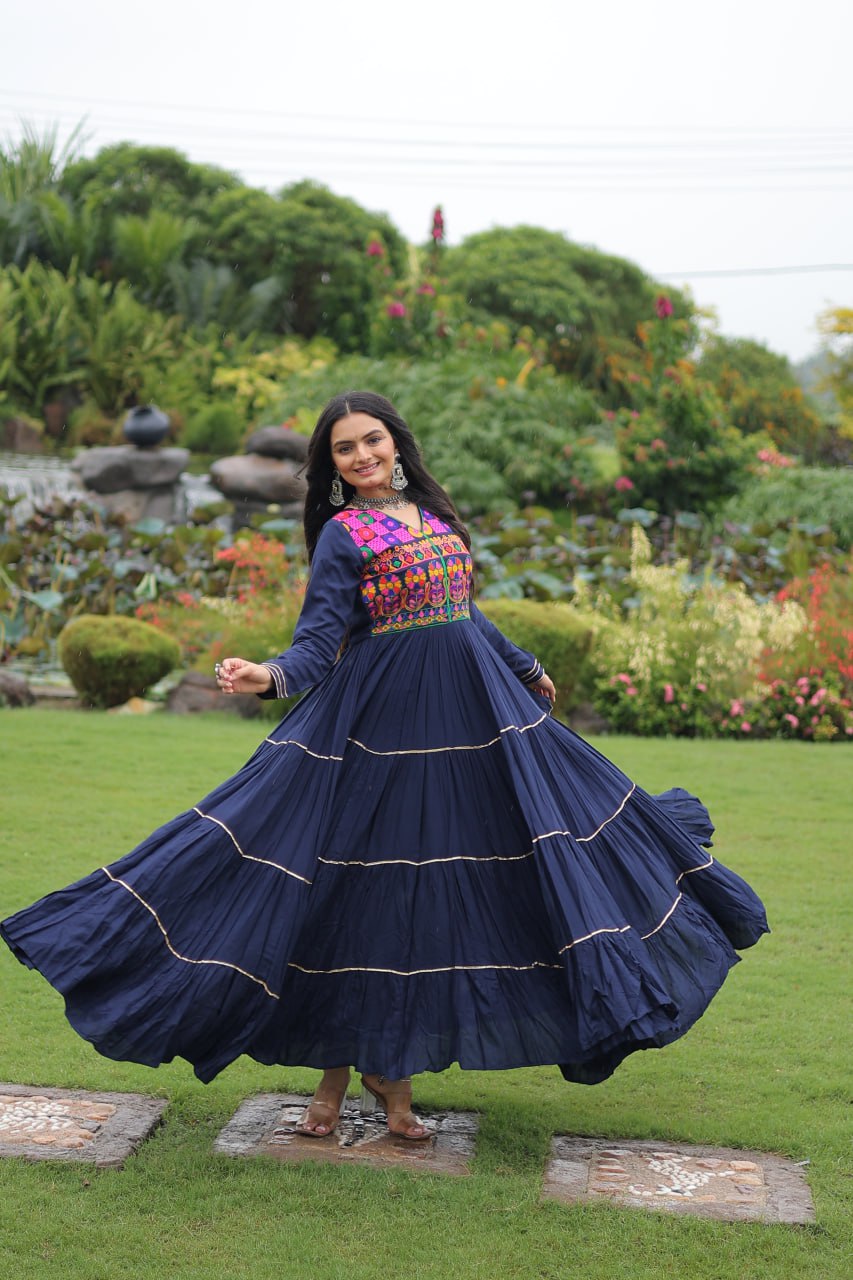 Maxi navy blue color navratri gown for women