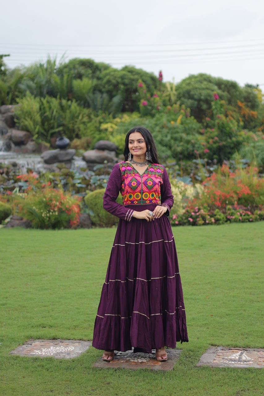 Readymade wine color gown for navratri